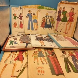 Vintage Sewing Pattern Lot Simplicity Girls Dresses Pajamas Tops 1970s Retro...